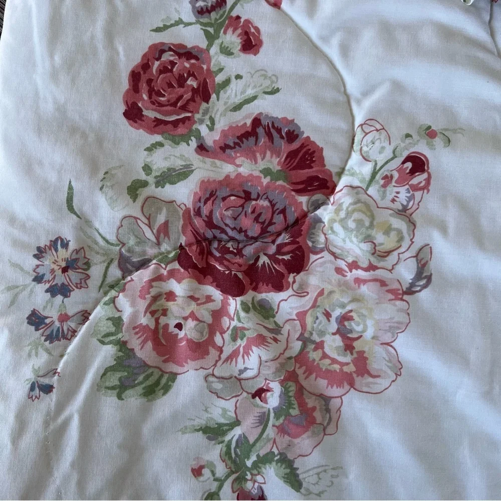 VTG 90s Laura Ashley Reversible Ruffled Twin Comforter Cottage Floral Stripe USA